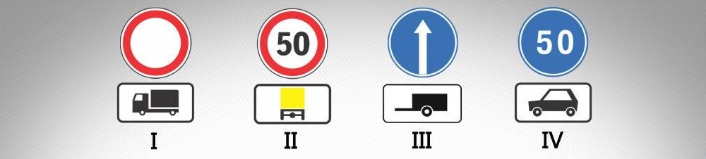 Out of given road sign combinations, which one is applied only to the vehicles that have the distinguishing sign “dangerous goods”?