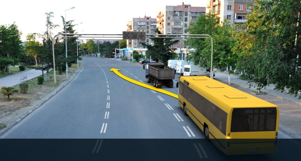 Is the bus driver allowed to proceed to the arrow direction, when reversible traffic lights are off?