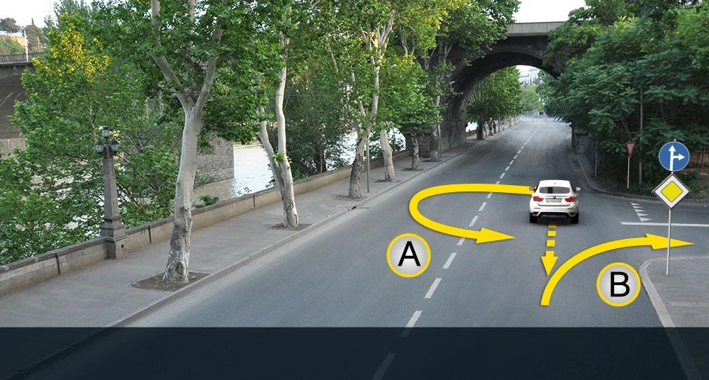 მოცემულ სიტუაციაში, მოსახვევს გაცდენილი ავტომობილის მძღოლს, მარჯვენა მოსახვევში შესვლის მიზნით: