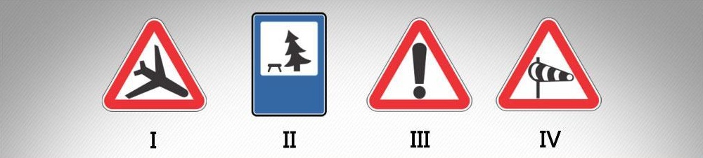 მოცემული საგზაო ნიშნებიდან რომელი აღნიშნავს გზის მონაკვეთს, რომელზედაც შეიძლება ამოვარდეს ძლიერი გვერდითი ქარი?