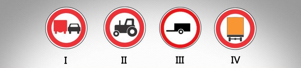 მოცემული საგზაო ნიშნებიდან რომელი კრძალავს 3,5 ტონაზე მეტი ნებადართული მაქსიმალური მასის მქონე სატვირთო ავტომობილით სხვა სატრანსპორტო საშუალების გასწრებას (გარდა 30 კმ/სთ-ზე ნაკლები სიჩქარით მოძრავისა), აგრეთვე - ტრაქტორით სხვა სატრანსპორტო საშუალების გასწრებას (გარდა საჭაპნე ტრანსპორტისა და ველოსიპედისა)?